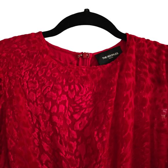 The Kooples Womens Red Artichoke Burnout Velvet Leopard Mini Dress 2 Feminine - Picture 2 of 11